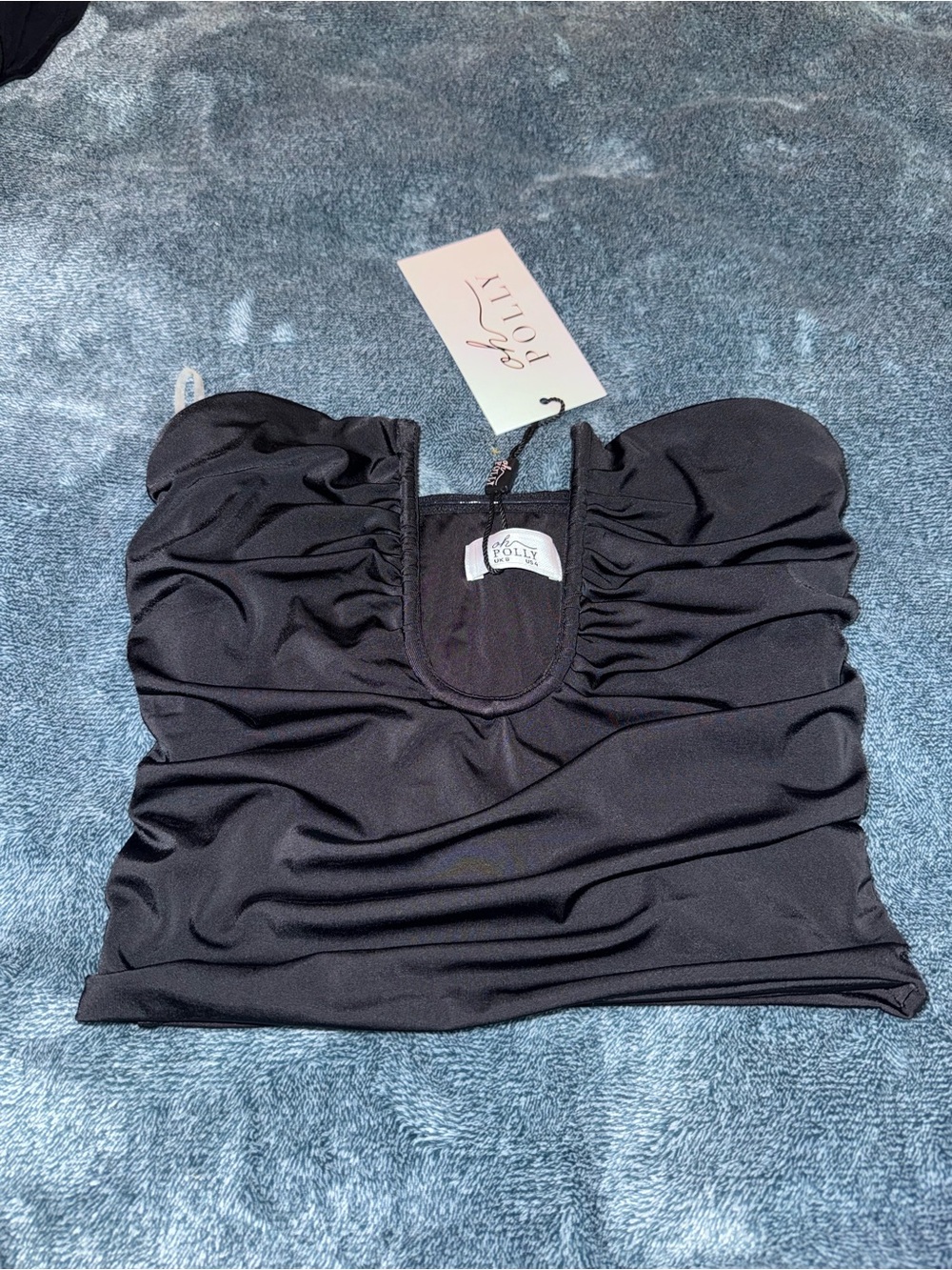 Oh Polly Black Ruched Sweetheart Crop Top